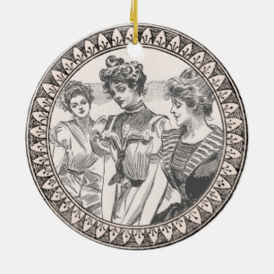 Vintage Gibson Girls Antique Illustration Julgransprydnad Keramik