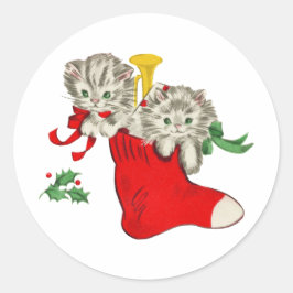 Vintage Gift Kittens Runt Klistermärke