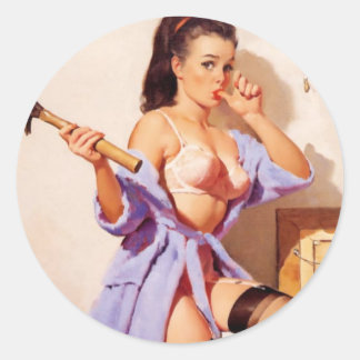 Vintage Gil Elvgren Hammer Classic Pinup Girl Runt Klistermärke