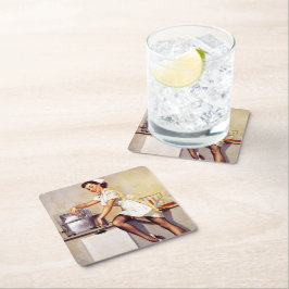 Vintage Gil Elvgren Retro Nurse Pin Up Girl Underlägg Papper Kvadrat