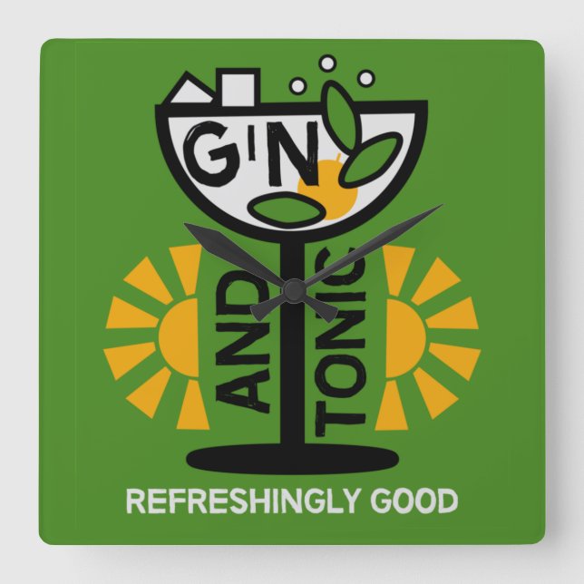 Vintage Gin och konst Fyrkantig Klocka (Framsida)