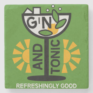Vintage Gin och konst Stenunderlägg