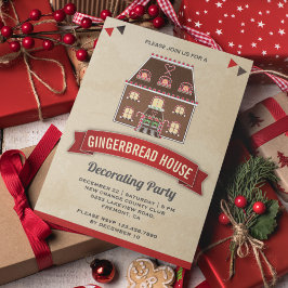 Vintage Gingerbread Hus Dekoration Fest Inbjudningar