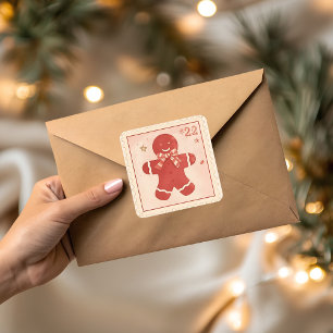 Vintage Gingerbread Man Jul Fyrkantigt Klistermärke