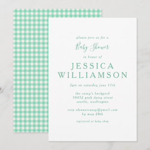 Vintage Gingham Play i Mint Grönt Baby Shower Inbjudningar