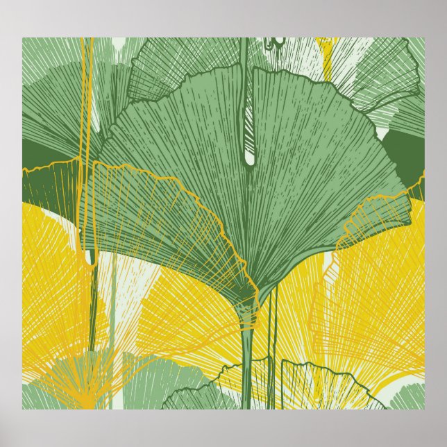 Vintage Ginkgo Biloba: Tropical Lövs Poster (Framsidan)
