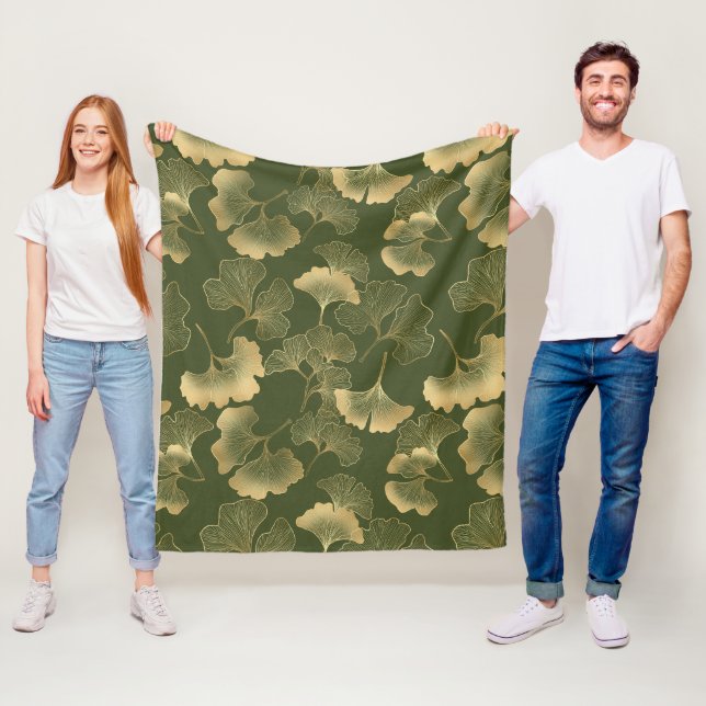 Vintage Ginkgo Bladsmönster Fleecefilt (På plats)