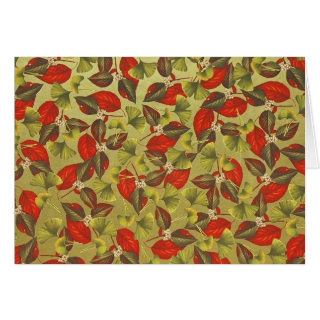 Vintage Ginkgo Hälsningskort (Framsidan Horizontal)