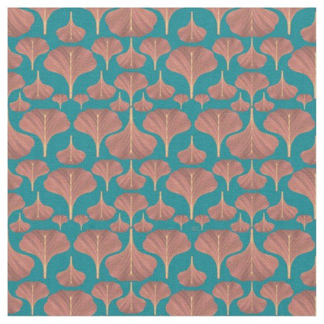 Vintage Ginkgo Turkos Blommönster Tyg (Närbild)