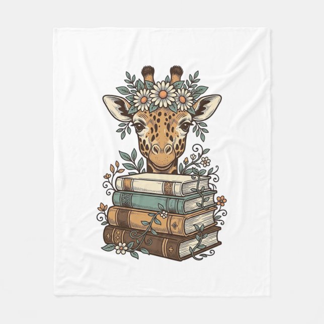 Vintage Giraff Läs Böcker Blommig Tröja Design_ Fleecefilt (Framsidan)
