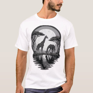 Vintage Giraffd Månsilhuett Safari Vector Desi T Shirt