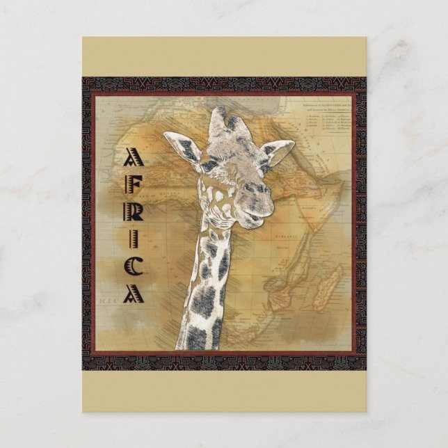 Vintage Giraffe Afrika Travel Karta Vykort (Framsida)