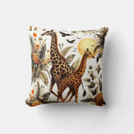 Vintage Giraffe Blommigt Watercolor Kudde