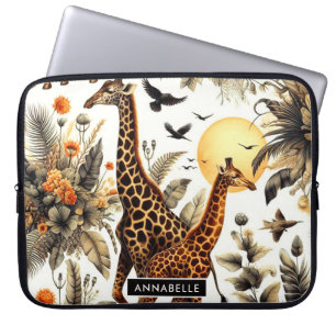 Vintage Giraffe Blommigt Watercolor Laptop Fodral