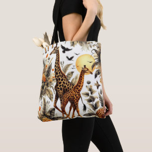 Vintage Giraffe Blommigt Watercolor Tygkasse