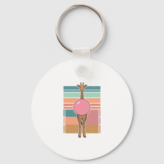 Vintage Giraffe Bubblegum Gravyr Shirt Design_1 Nyckelring (Framsida)