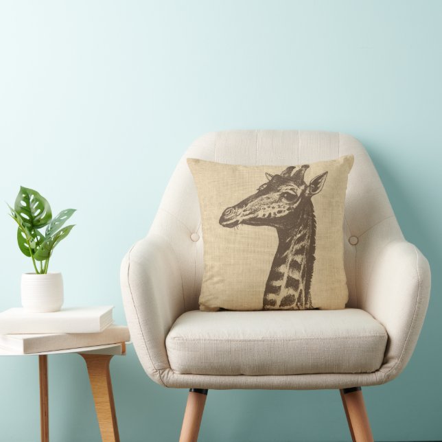 Vintage Giraffe Illustration på Burlap Kudde (Stol)