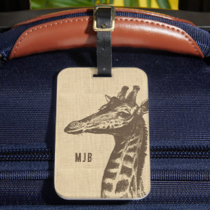 Vintage Giraffe Illustration-Personlig Bagagebricka