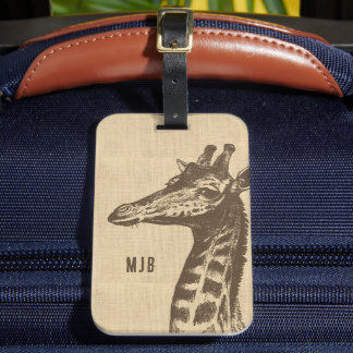 Vintage Giraffe Illustration-Personlig Bagagebricka