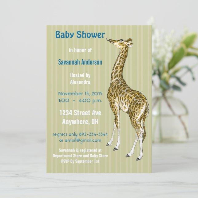 Vintage Giraffe Pojke Shower-inbjudningar Inbjudningar (Stående Fram)