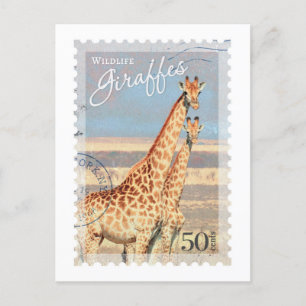 Vintage Giraffe Postage Frimärke vykort