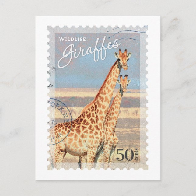 Vintage Giraffe Postage Frimärke vykort (Framsida)