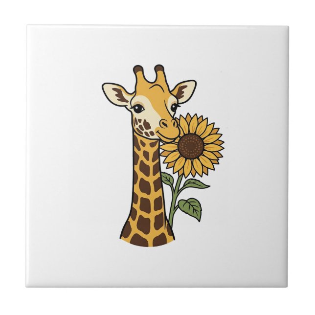 Vintage Giraffe Sunflower Vector Design_1 Kakelplatta (Framsidan)