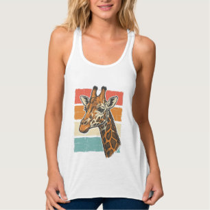 Vintage Giraffhuvud Retro Solnedgång Vektor Design Linne Med Racerback