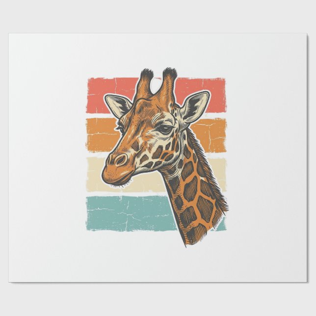 Vintage Giraffhuvud Retro Solnedgång Vektor Design Presentpapper (Platt)