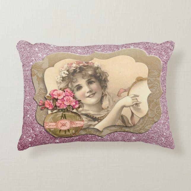 Vintage Girl2 Framed Rosa Sparkly AccentPillow Prydnadskudde (Framsidan)