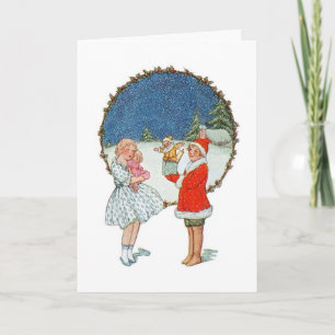 Vintage Girl and Boy-julkort Helgkort