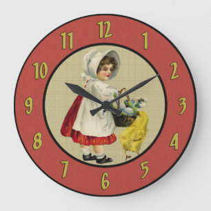 Vintage Girl and Chick Wall Clock Stor Klocka