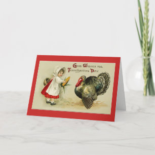 Vintage Girl and Turkey Helgkort