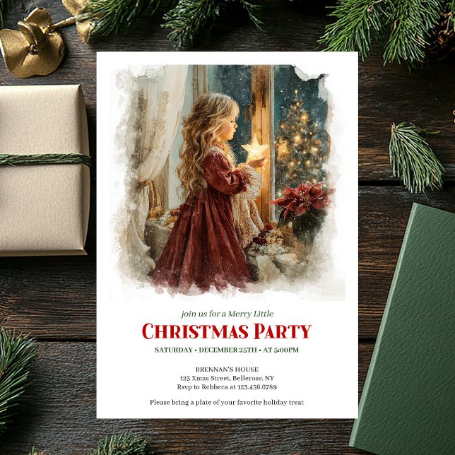 Vintage girl awaiting Santa editable Christmas  Inbjudningar (Vintage girl awaiting Santa editable Christmas invitation

)