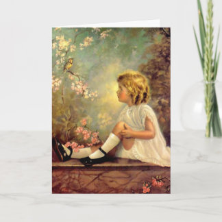 Vintage Girl & Bird Kort