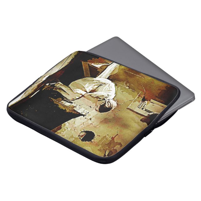 Vintage Girl by Fireplace Computer Sleeve (Framsida topp)