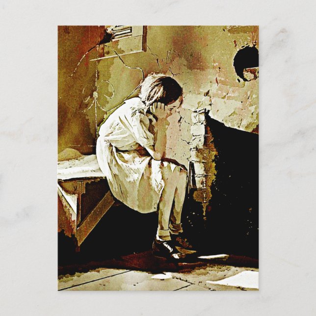 Vintage Girl by Fireplace Postcard Vykort (Framsida)