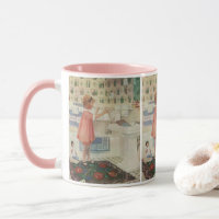 Vintage Girl, Child Doing Tvätt Hanging Clothes