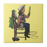 Vintage Girl Cowgirl Tittar Spegel att hon är så f Kakelplatta<br><div class="desc">Radera bakgrund genom att klicka till för att ändra färg till en hexakod som matchar din dekorfärg! Vintage illustrerar barnbilden med en flicka som är klädd som en cowgirl sitta på en stol som är inkapslad med sin grönt klänning, hon beundrar sig själv i spegel. Hon bär en cowboyhatt och...</div>