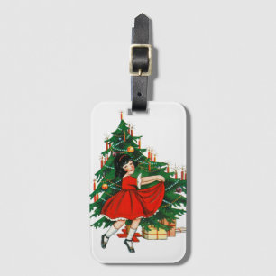 Vintage Girl dansar Julgran Bagagebricka