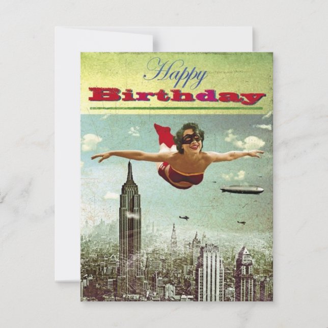 Vintage Girl Flies Birthday Helgdag Card Julkort (Framsida)