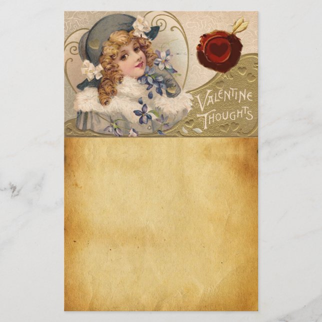VINTAGE GIRL,FLÖDEN,VALENTINCUPID,RED VAX SEAL BREVPAPPER (Framsida)