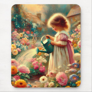 ~ Vintage Girl Garden Flowers ~ Mousepad Musmatta