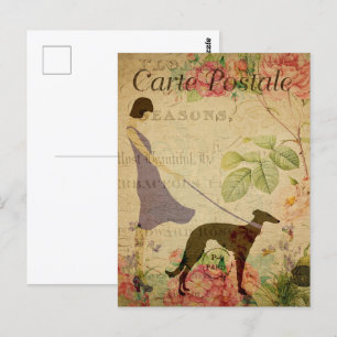 Vintage Girl & Greyhound Vykort
