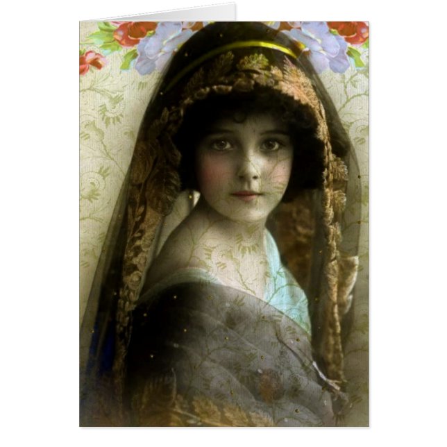 Vintage Girl Hälsningskort (Framsidan)