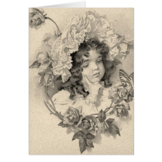 Vintage Girl Hälsningskort (Framsidan)