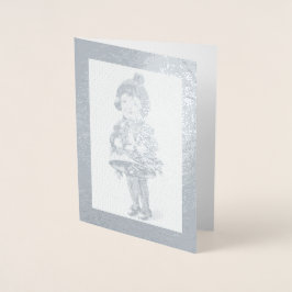 Vintage Girl Holding Helgdag Bell, ZSSPG Folierat Kort