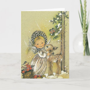Vintage Girl Hugger Baby Hjort Helgkort