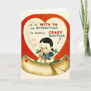 Vintage Girl in Canoe Valentine Day Card Helgkort