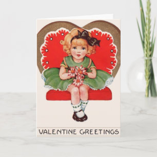 Vintage Girl in Heart Valentine Greeting Card Helgkort